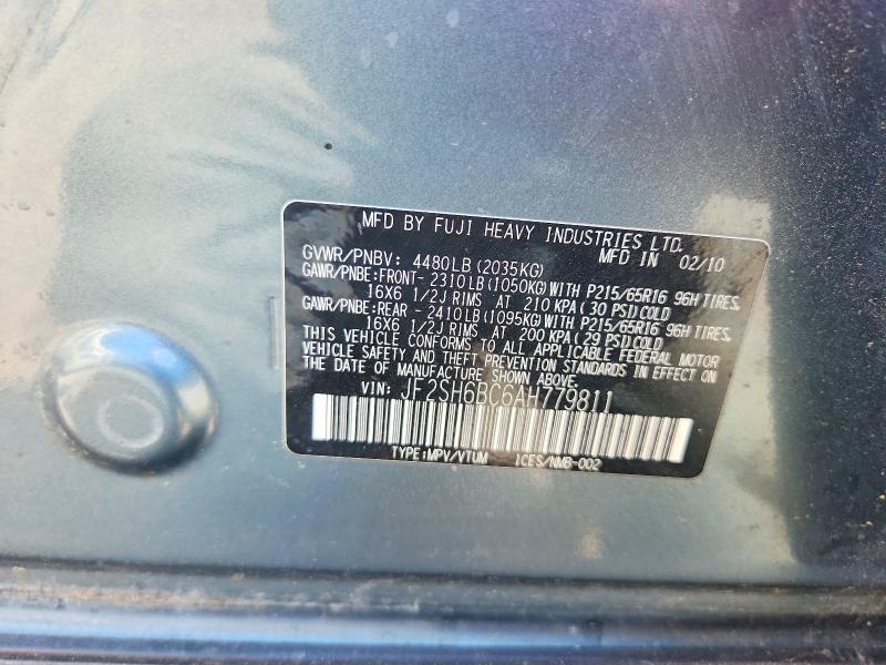 58416286 :رقم المزاد ، JF2SH6BC6AH779811 vin ، 2010 Subaru Forester مزاد بيع