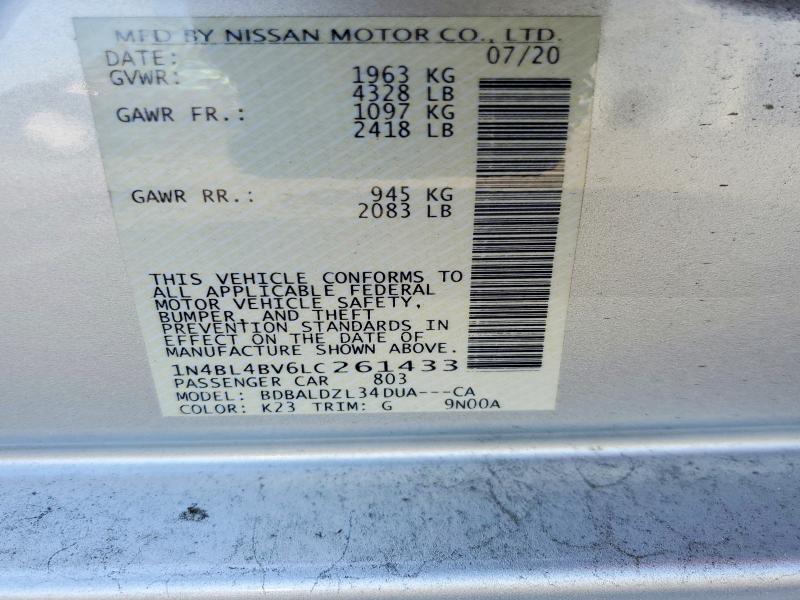 Aukcja sprzedaży 2020 Nissan Altima, vin: 1N4BL4BV6LC261433, numer aukcji: 55840286