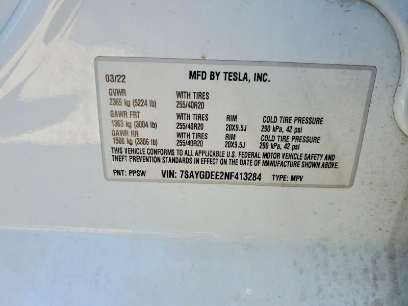 Auction sale of the 2022 Tesla Model Y, vin: 7SAYGDEE2NF413284, lot number: 58672286