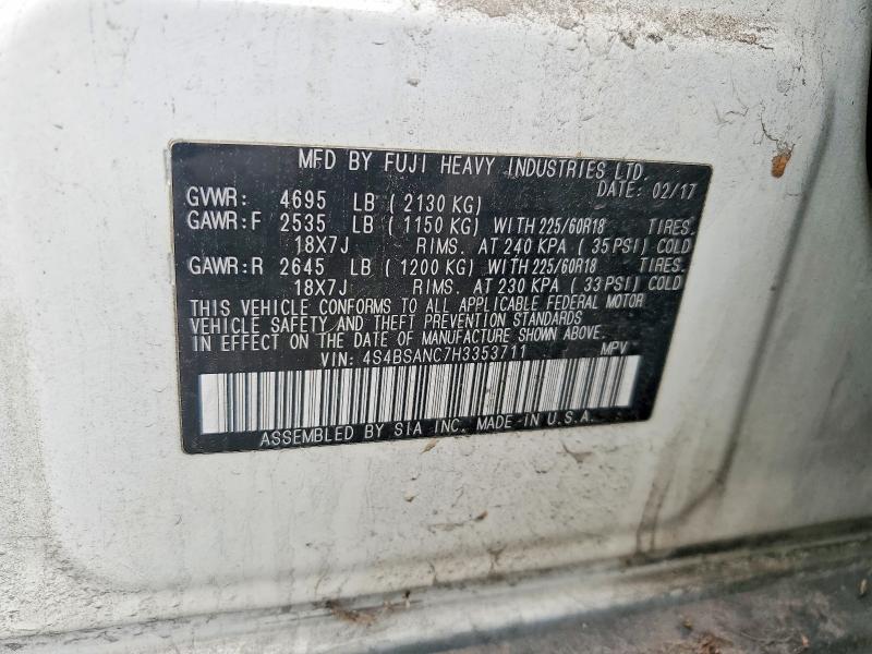 55919416 :رقم المزاد ، 4S4BSANC7H3353711 vin ، 2017 Subaru Outback مزاد بيع