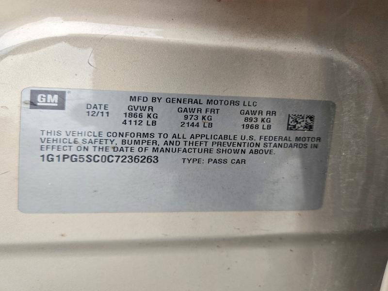 58977826 :رقم المزاد ، 1G1PG5SC0C7236263 vin ، 2012 Chevrolet Cruze مزاد بيع