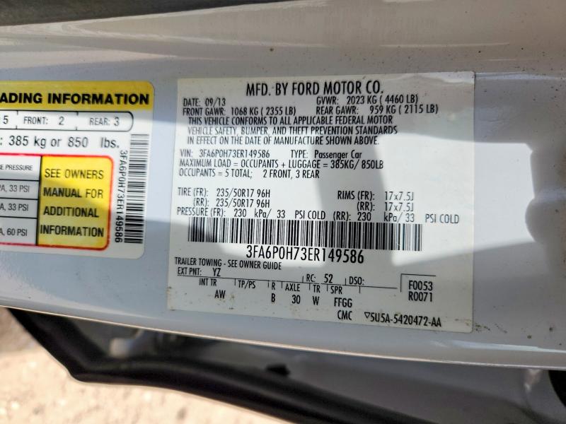 59153096 :رقم المزاد ، 3FA6P0H73ER149586 vin ، 2014 Ford Fusion مزاد بيع