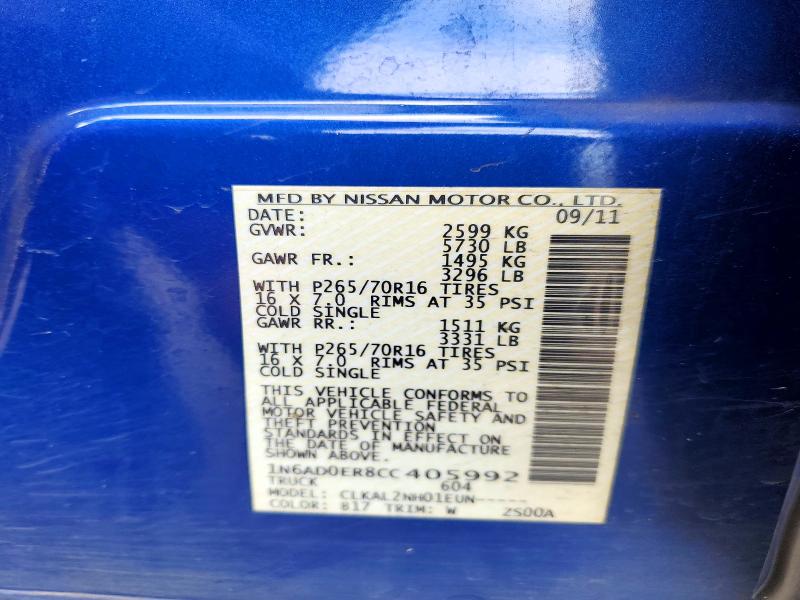 2012 Nissan Frontier მანქანა იყიდება აუქციონზე, vin: 1N6AD0ER8CC405992, აუქციონის ნომერი: 57021086