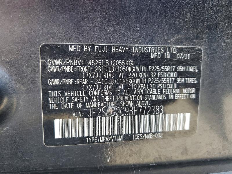 Продажа на аукционе авто 2011 Subaru Forester, vin: JF2SHGGC9BH772383, номер лота: 56252506