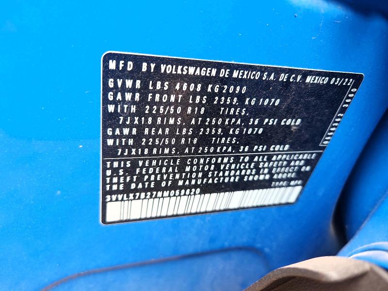 55465586 :رقم المزاد ، 3VVLX7B27NM059620 vin ، 2022 Volkswagen Taos مزاد بيع