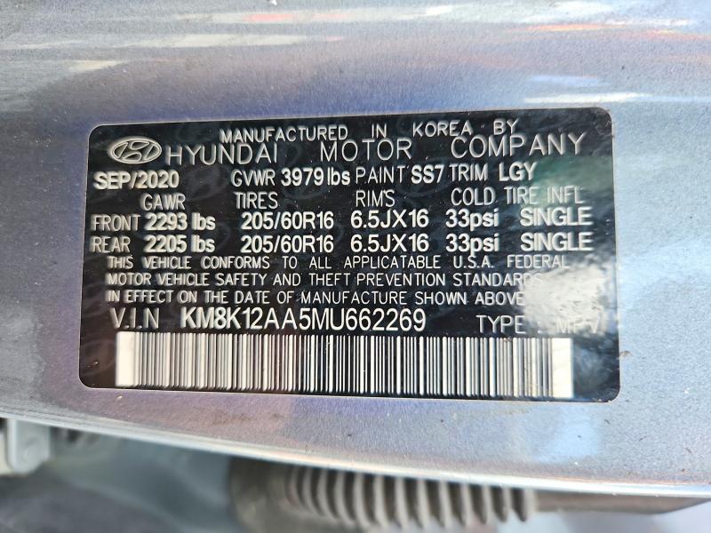 58040506 :رقم المزاد ، KM8K12AA5MU662269 vin ، 2021 Hyundai Kona مزاد بيع