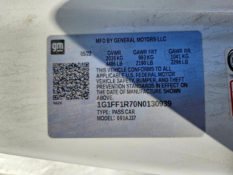 2022 Chevrolet Camaro მანქანა იყიდება აუქციონზე, vin: 1G1FF1R70N0130939, აუქციონის ნომერი: 56081856