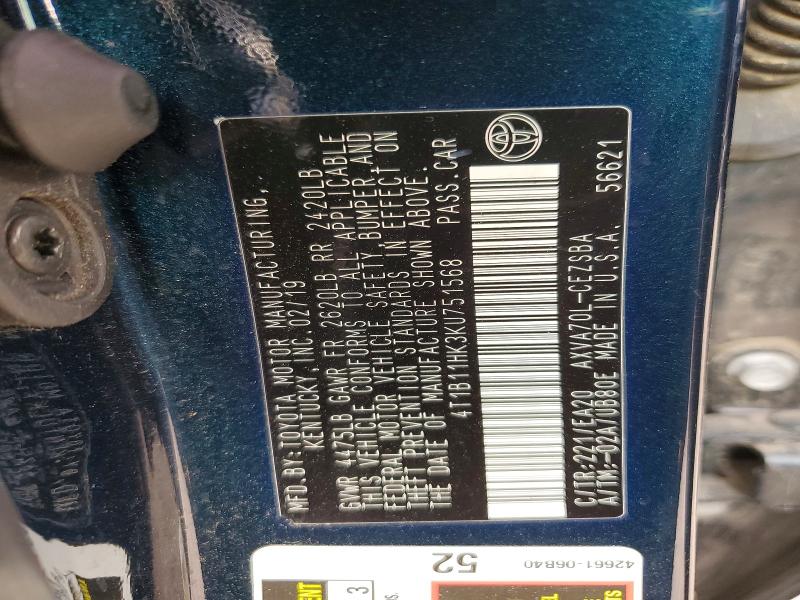 Продаж на аукціоні авто 2019 Toyota Camry, vin: 4T1B11HK3KU751568, номер лоту: 57801586