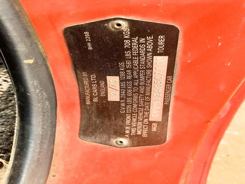 Aukcja sprzedaży 1980 Mg Mgb, vin: GVVDJ2AG507110, numer aukcji: 56884946