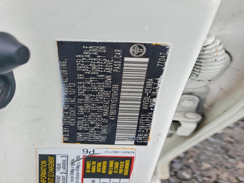 58571796 :رقم المزاد ، 4T1BD1FK1EU104598 vin ، 2014 Toyota Camry Hybrid مزاد بيع