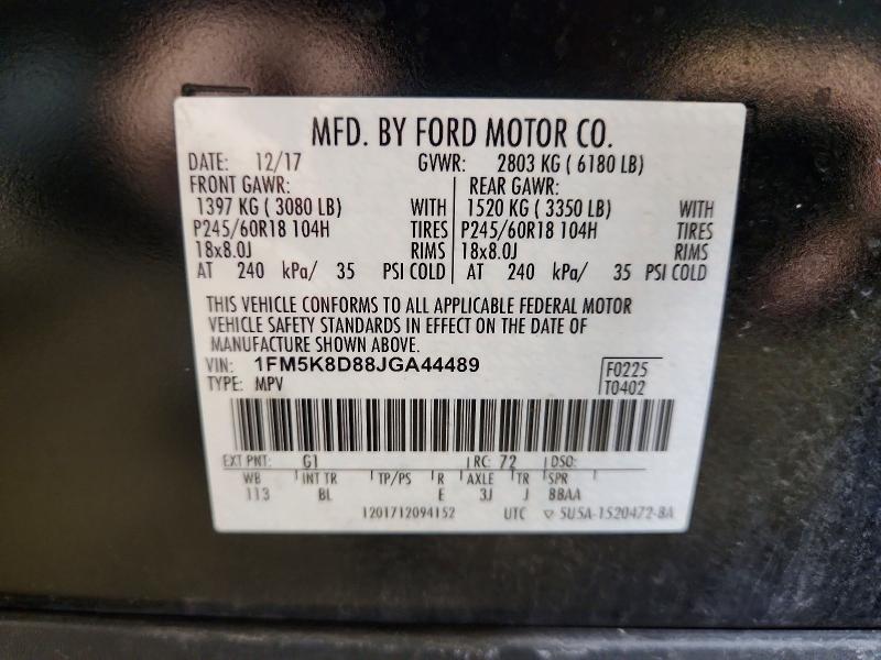 Продаж на аукціоні авто 2018 Ford Explorer, vin: 1FM5K8D88JGA44489, номер лоту: 58336886