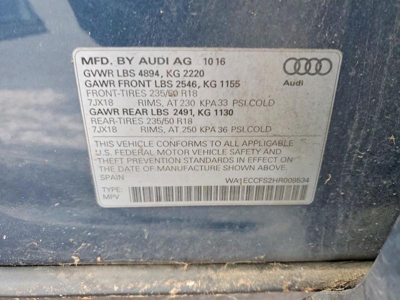 Продажа на аукционе авто 2017 Audi Q3, vin: WA1ECCFS2HR009534, номер лота: 59201826