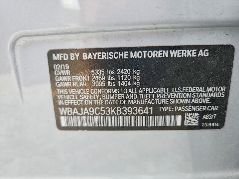 57641076 :رقم المزاد ، WBAJA9C53KB393641 vin ، 2019 Bmw 530e مزاد بيع