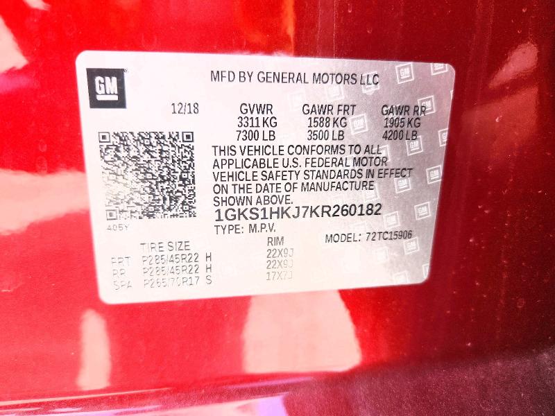 2019 Gmc Yukon Xl მანქანა იყიდება აუქციონზე, vin: 1GKS1HKJ7KR260182, აუქციონის ნომერი: 58317626