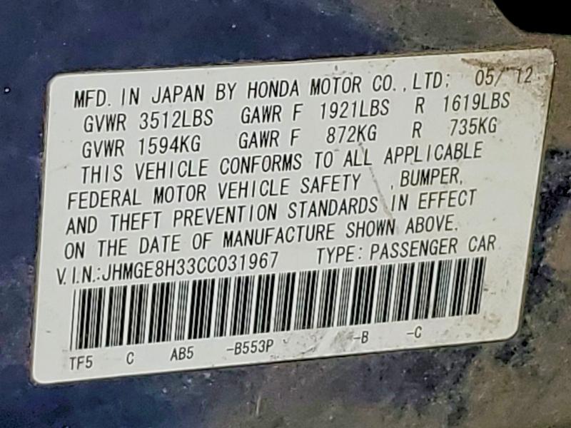 Продажа на аукционе авто 2012 Honda Fit, vin: JHMGE8H33CC031967, номер лота: 55730676