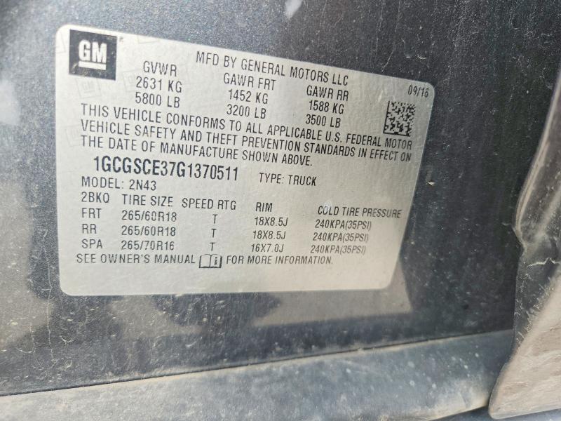 2016 Chevrolet Colorado მანქანა იყიდება აუქციონზე, vin: 1GCGSCE37G1370511, აუქციონის ნომერი: 57263956
