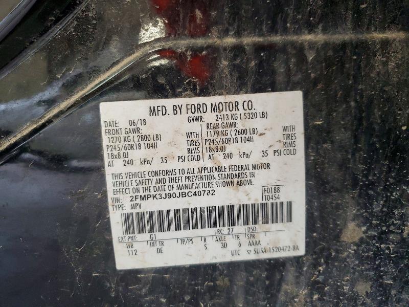 57677436 :رقم المزاد ، 2FMPK3J90JBC40782 vin ، 2018 Ford Edge مزاد بيع