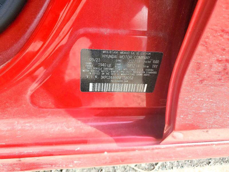 59129206 :رقم المزاد ، 3KPC24A66NE158052 vin ، 2022 Hyundai Accent/l مزاد بيع
