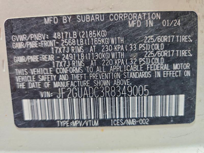 Aukcja sprzedaży 2024 Subaru Crosstrek, vin: JF2GUADC3R8349005, numer aukcji: 54856696
