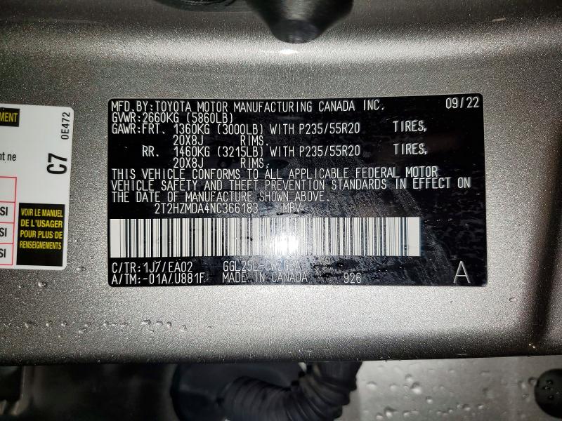 Продажа на аукционе авто 2022 Lexus Rx, vin: 2T2HZMDA4NC366183, номер лота: 57574546