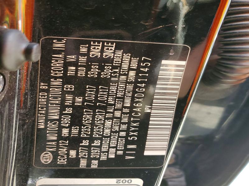 56505736 :رقم المزاد ، 5XYKTCA6XDG411457 vin ، 2013 Kia Sorento مزاد بيع