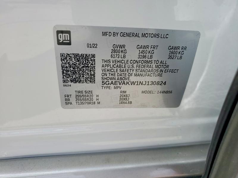 57019366 :رقم المزاد ، 5GAEVAKW1NJ130824 vin ، 2022 Buick Enclave مزاد بيع