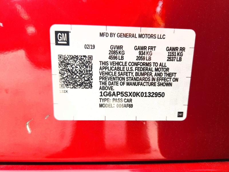 Продаж на аукціоні авто 2019 Cadillac Cts, vin: 1G6AP5SX0K0132950, номер лоту: 56080226