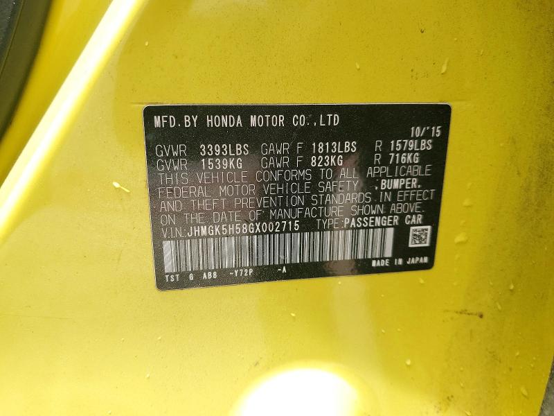 58802886 :رقم المزاد ، JHMGK5H58GX002715 vin ، 2016 Honda Fit مزاد بيع