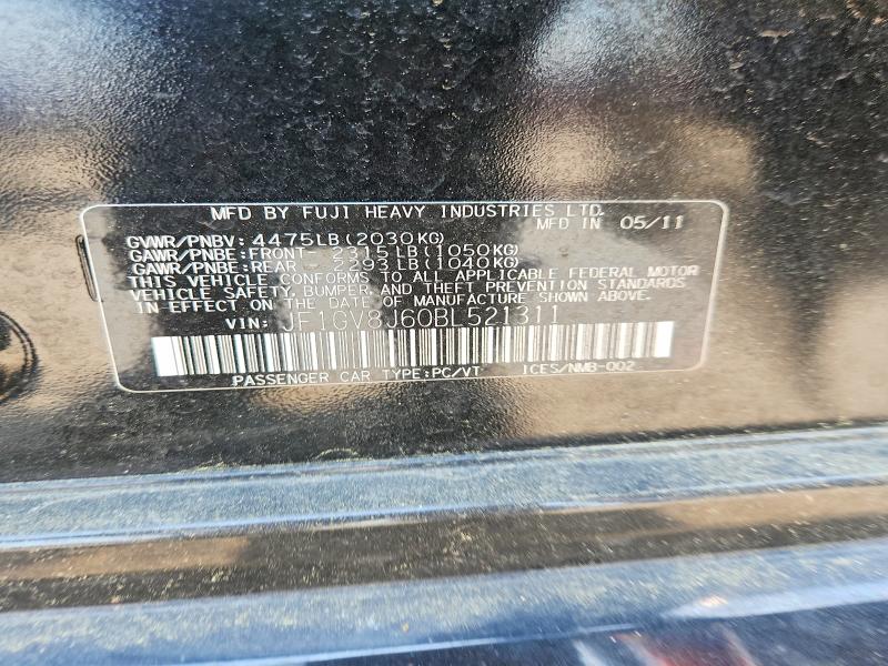 2011 Subaru Impreza მანქანა იყიდება აუქციონზე, vin: JF1GV8J60BL521311, აუქციონის ნომერი: 85454065