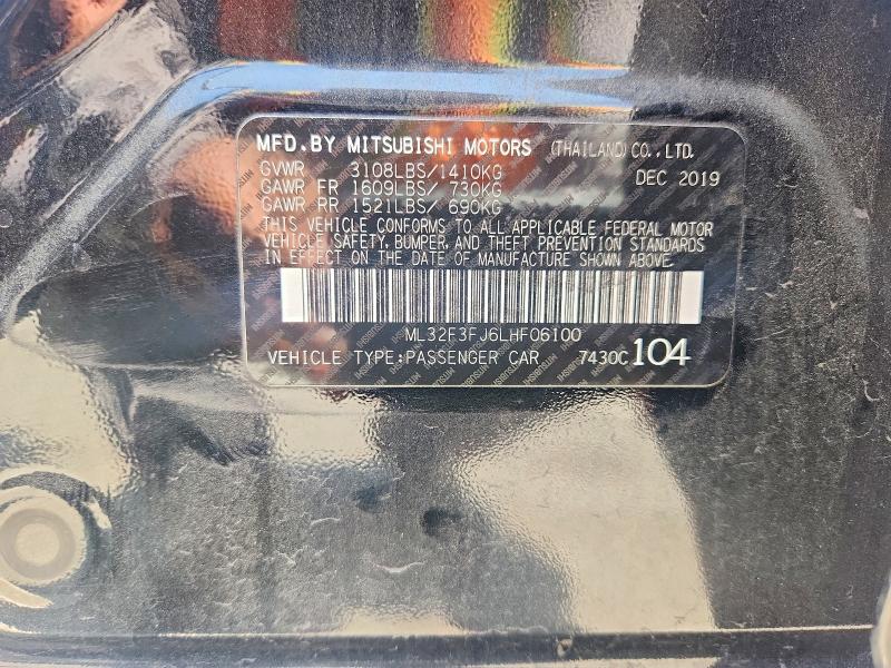 57538096 :رقم المزاد ، ML32F3FJ6LHF06100 vin ، 2020 Mitsubishi Mirage مزاد بيع