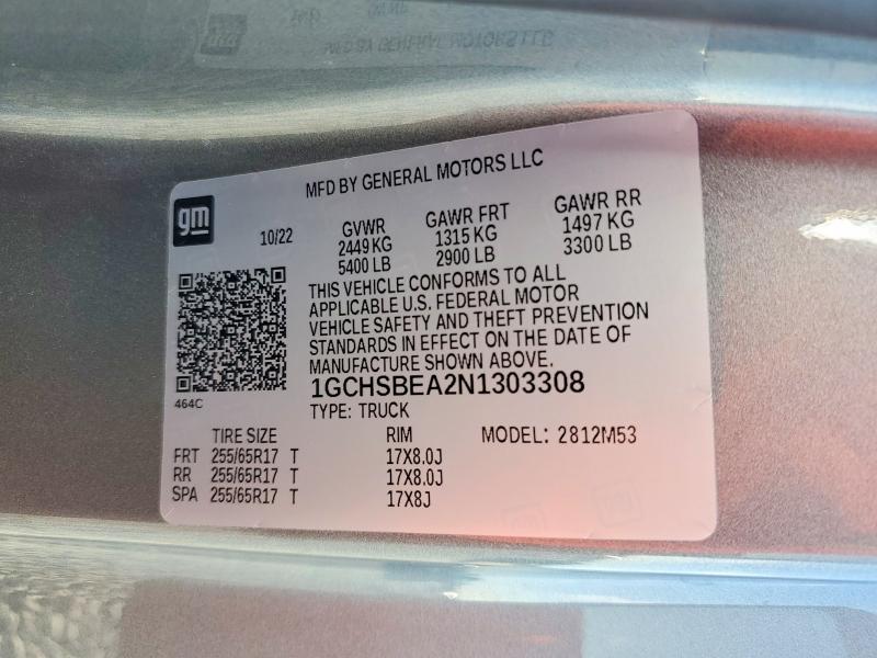 57891486 :رقم المزاد ، 1GCHSBEA2N1303308 vin ، 2022 Chevrolet Colorado مزاد بيع