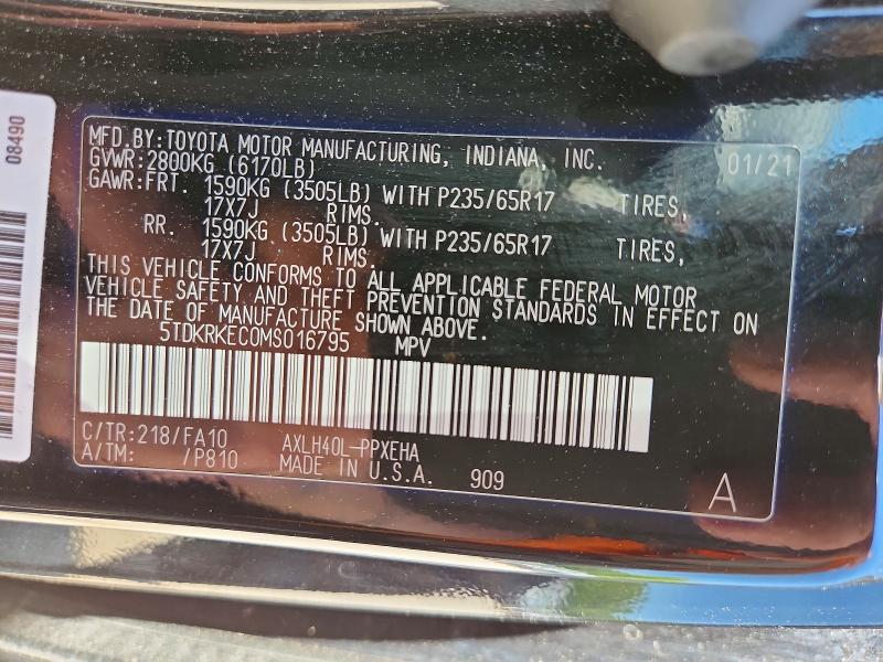 Продажа на аукционе авто 2021 Toyota Sienna, vin: 5TDKRKEC0MS016795, номер лота: 55914976