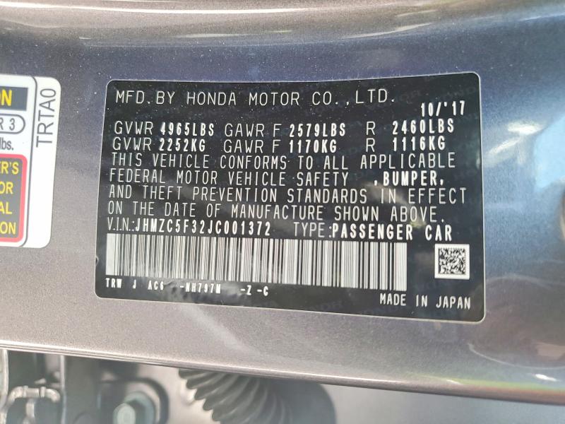 Aukcja sprzedaży 2018 Honda Clarity, vin: JHMZC5F32JC001372, numer aukcji: 57719616