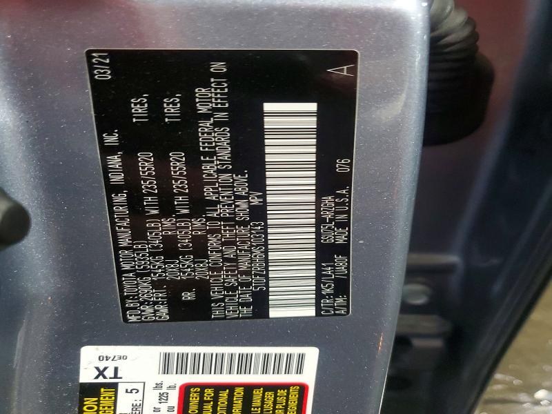 Aukcja sprzedaży 2021 Toyota Highlander, vin: 5TDFZRBH6MS103143, numer aukcji: 85768815