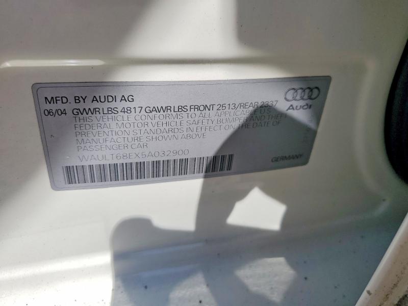 Aukcja sprzedaży 2005 Audi A4, vin: WAULT68EX5A032900, numer aukcji: 55842536