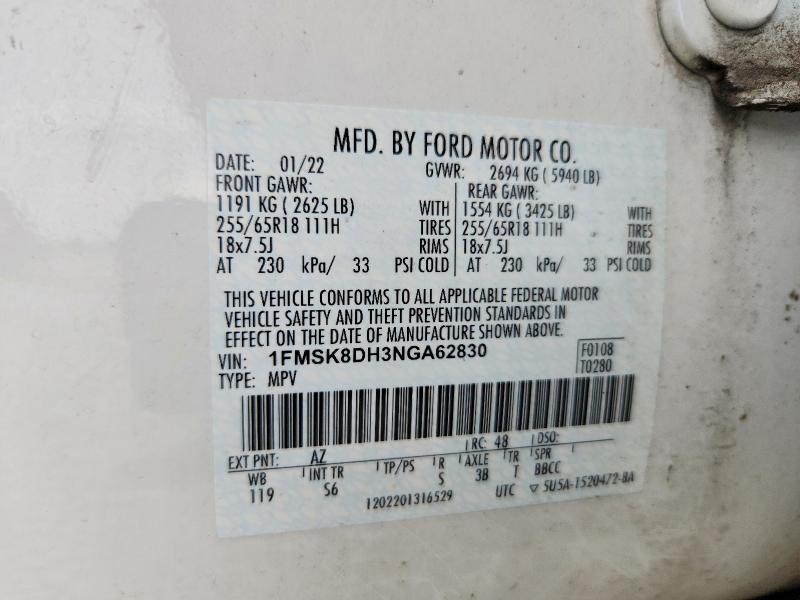 Aukcja sprzedaży 2022 Ford Explorer, vin: 1FMSK8DH3NGA62830, numer aukcji: 55076756
