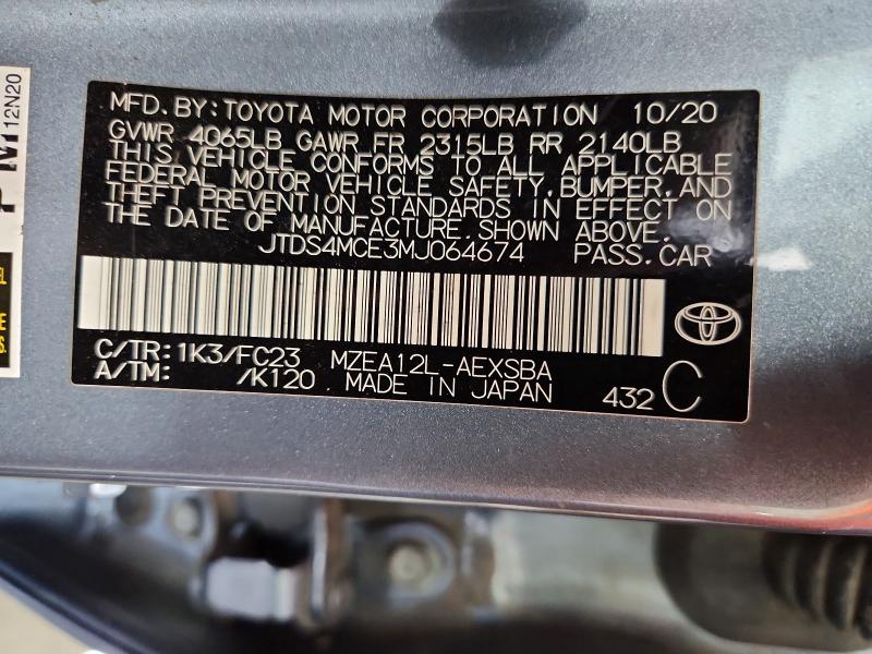 58287106 :رقم المزاد ، JTDS4MCE3MJ064674 vin ، 2021 Toyota Corolla مزاد بيع