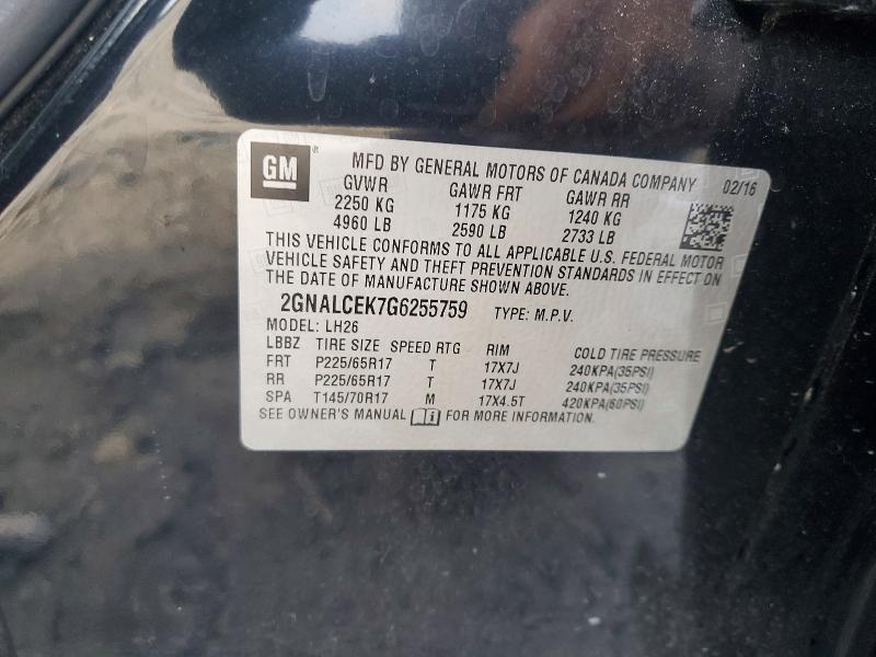 Aukcja sprzedaży 2016 Chevrolet Equinox, vin: 2GNALCEK7G6255759, numer aukcji: 58045746
