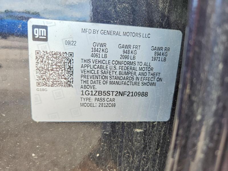 Aukcja sprzedaży 2022 Chevrolet Malibu, vin: 1G1ZB5ST2NF210988, numer aukcji: 56451236