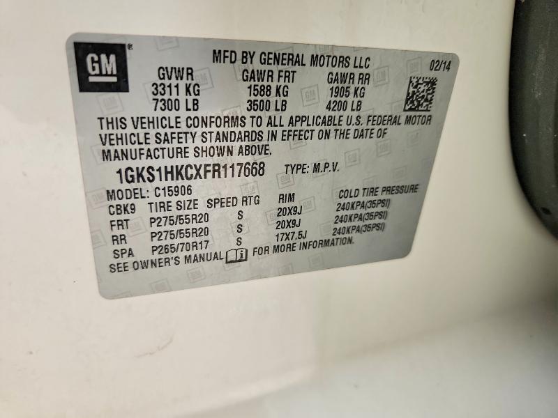 58707686 :رقم المزاد ، 1GKS1HKCXFR117668 vin ، 2015 Gmc Yukon Xl مزاد بيع