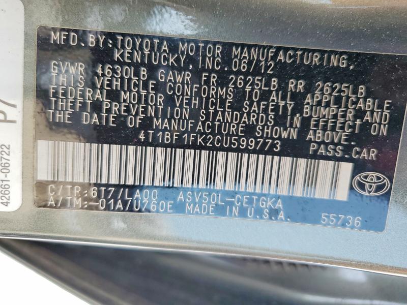 57882346 :رقم المزاد ، 4T1BF1FK2CU599773 vin ، 2012 Toyota Camry مزاد بيع