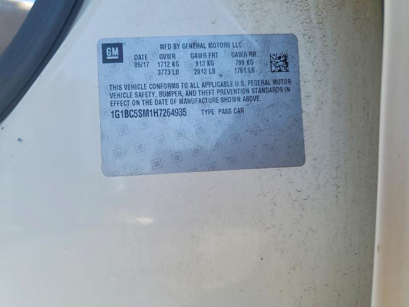 58214516 :رقم المزاد ، 1G1BC5SM1H7264935 vin ، 2017 Chevrolet Cruze مزاد بيع
