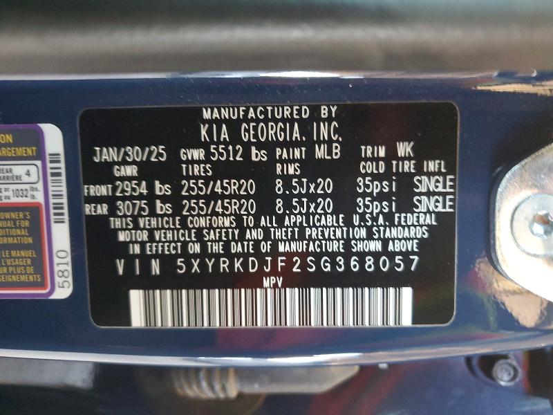 56686776 :رقم المزاد ، 5XYRKDJF2SG368057 vin ، 2025 Kia Sorento مزاد بيع