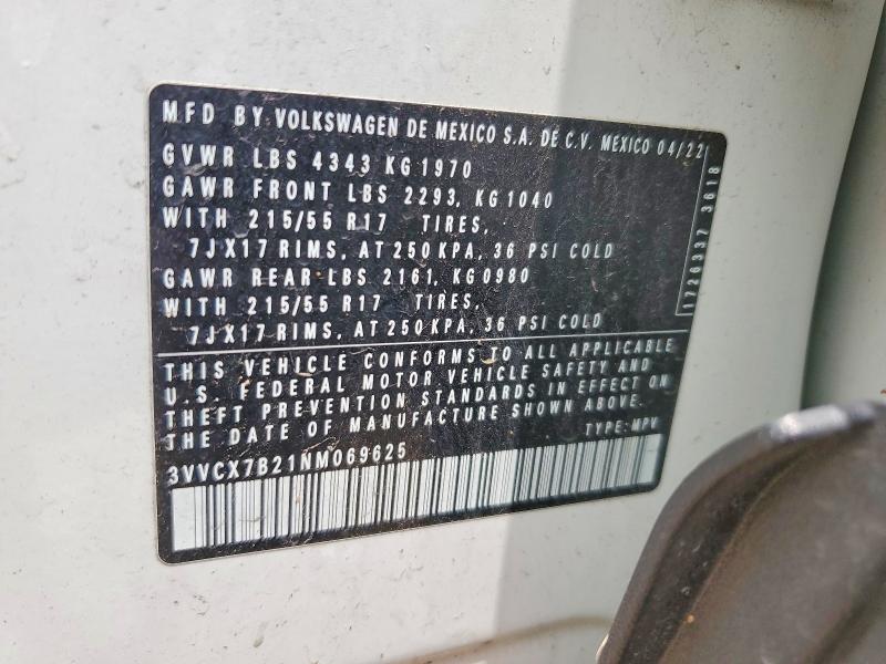 Продажа на аукционе авто 2022 Volkswagen Taos, vin: 3VVCX7B21NM069625, номер лота: 56470886
