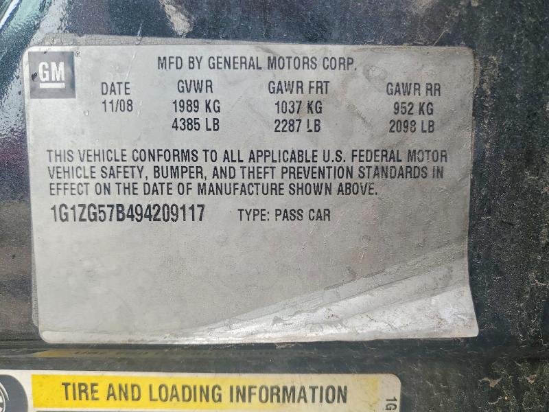 57315096 :رقم المزاد ، 1G1ZG57B494209117 vin ، 2009 Chevrolet Malibu مزاد بيع
