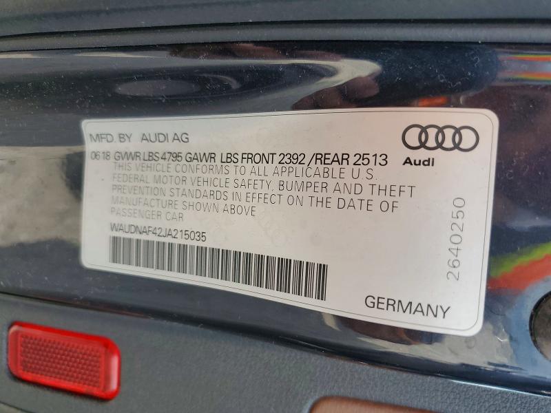 2018 Audi A4 მანქანა იყიდება აუქციონზე, vin: WAUDNAF42JA215035, აუქციონის ნომერი: 56678956
