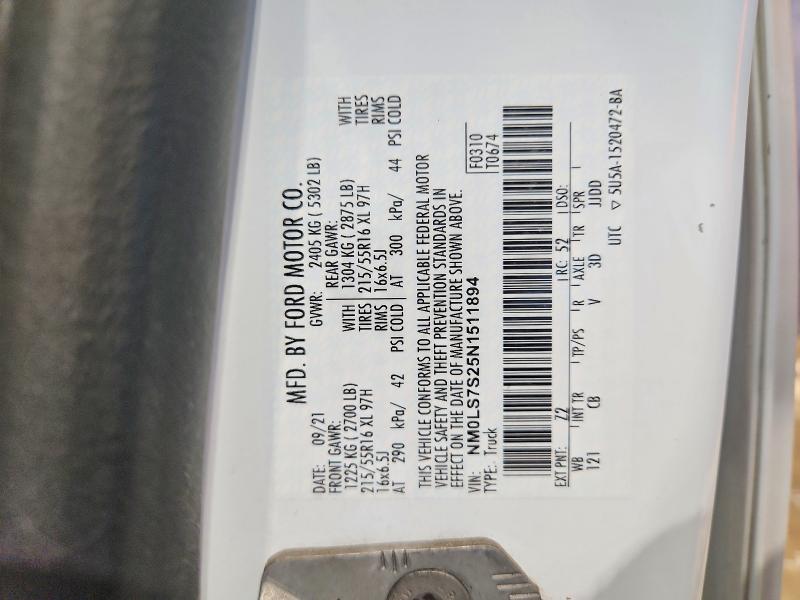 Aukcja sprzedaży 2022 Ford Transit Connect, vin: NM0LS7S25N1511894, numer aukcji: 55600326