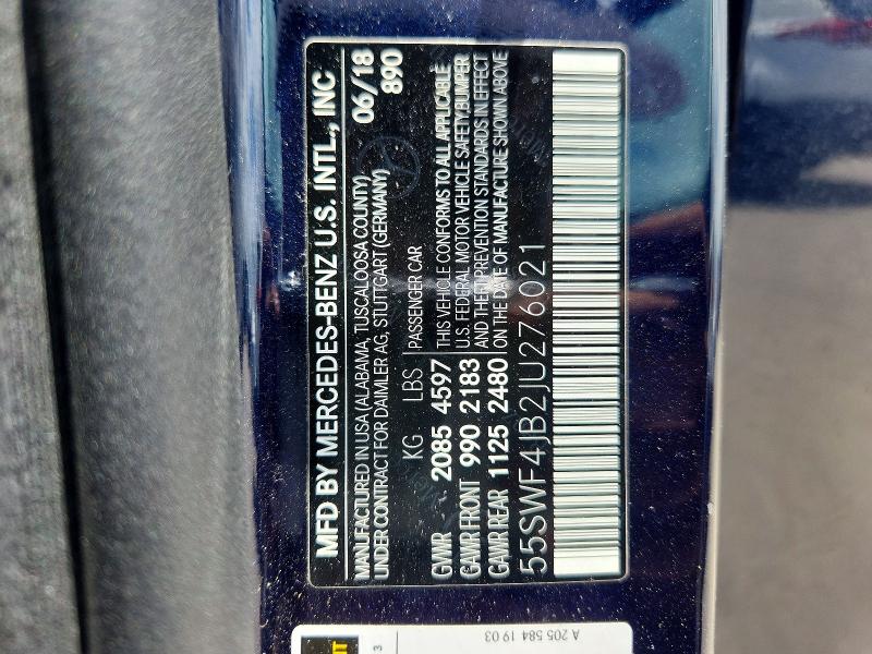 Aukcja sprzedaży 2018 Mercedes-benz C-class C300, vin: 55SWF4JB2JU276021, numer aukcji: 57218486