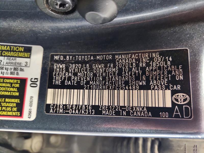 59115596 :رقم المزاد ، 2T1BURHEXFC254489 vin ، 2015 Toyota Corolla مزاد بيع