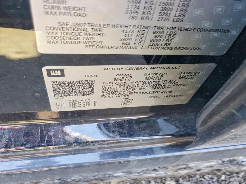 85607315 :رقم المزاد ، 1GTR9CED1MZ265876 vin ، 2021 Gmc Sierra مزاد بيع